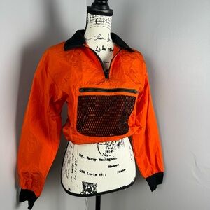 Retro Orange Windbreaker Crop Top Quarter Zip